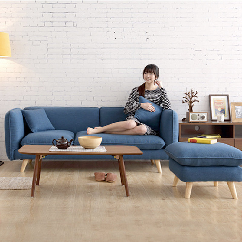 CHLOE 3 seater L shaped fabric sofa with foot stool-Blue