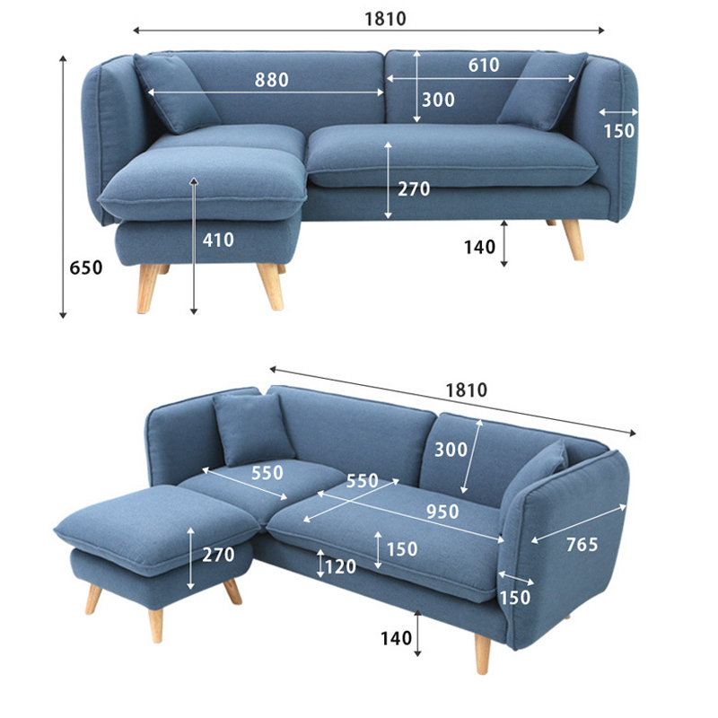 CHLOE 3 seater L shaped fabric sofa with foot stool-Blue