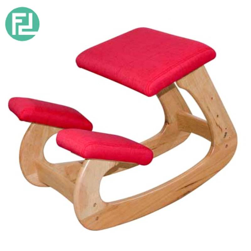 Solid wood kids ergonomic kneeling stool-red