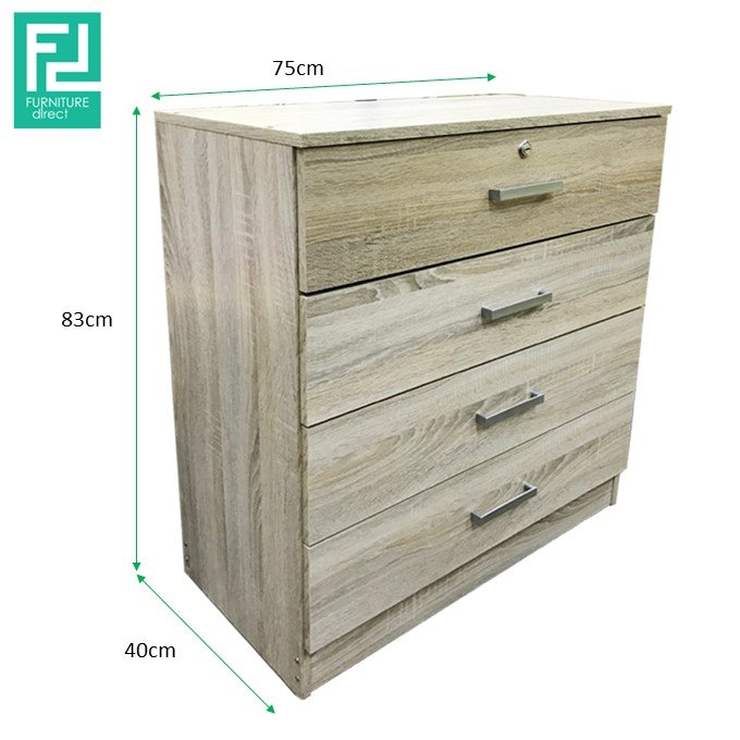 BARDON 4 drawer chest of drawers with key lock- sonoma oak