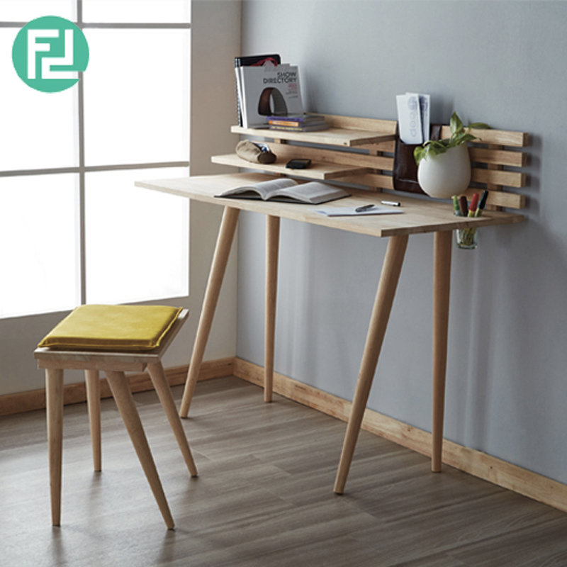 BUSAN full solid wood study desk with stool-natural