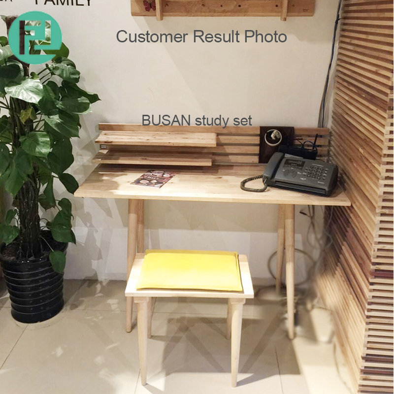 BUSAN full solid wood study desk with stool-natural