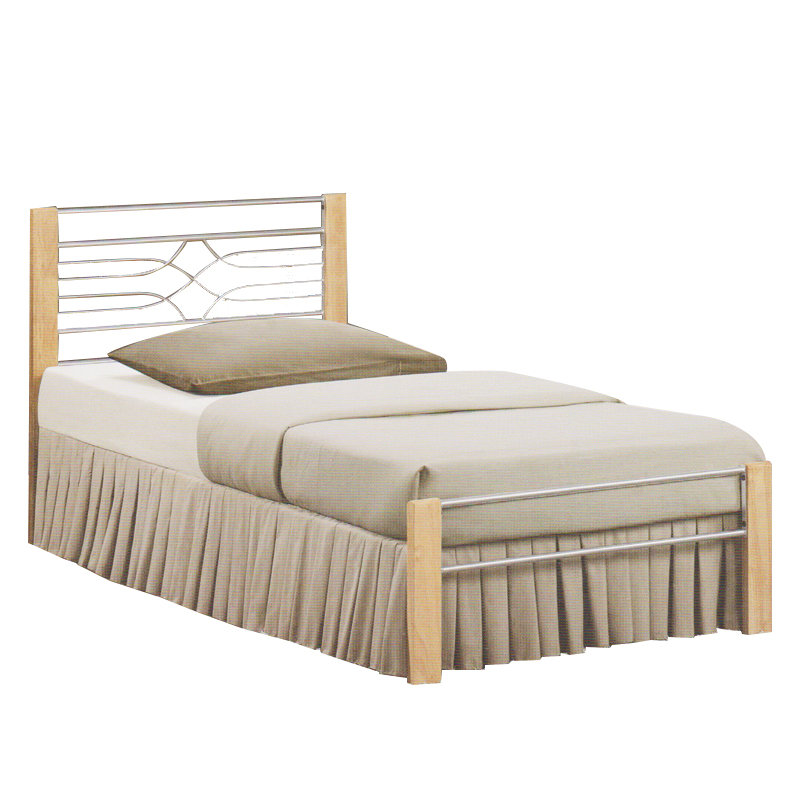 LIVERPOOL single size metal bed with wooden post-Natural
