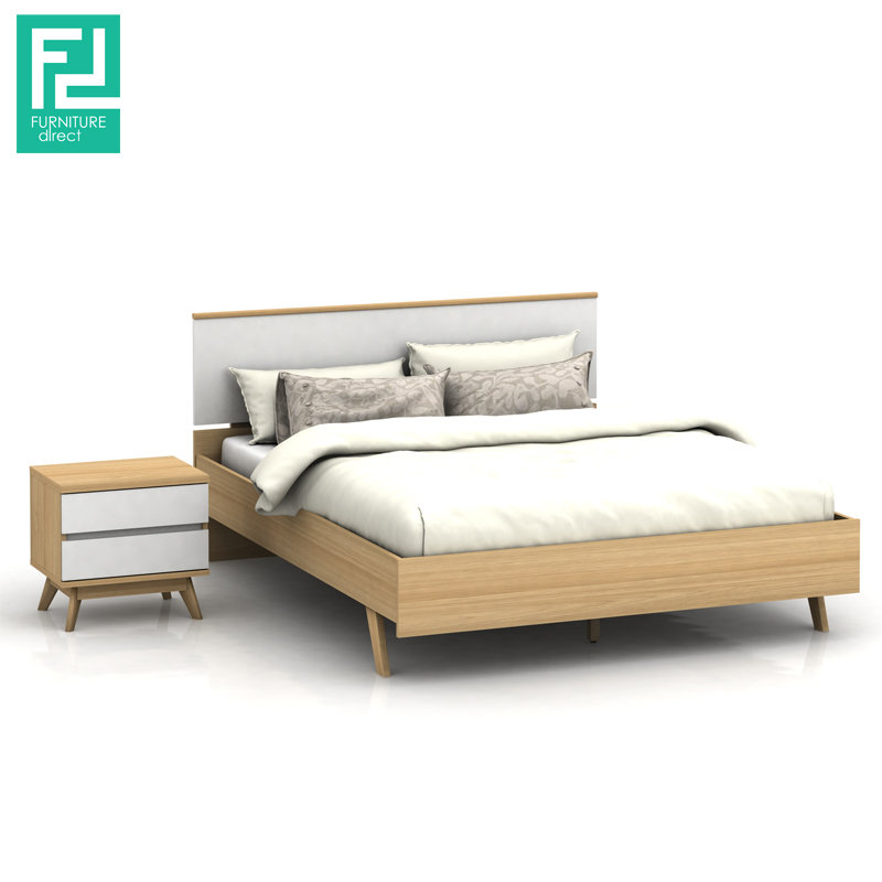SELENA queen size bedframe with 1 bedside table-oak