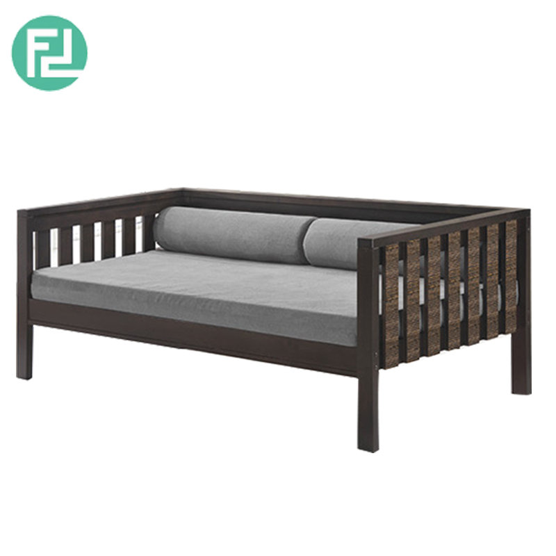 MAXI single size wooden daybed with mattress and bolsters -walnut