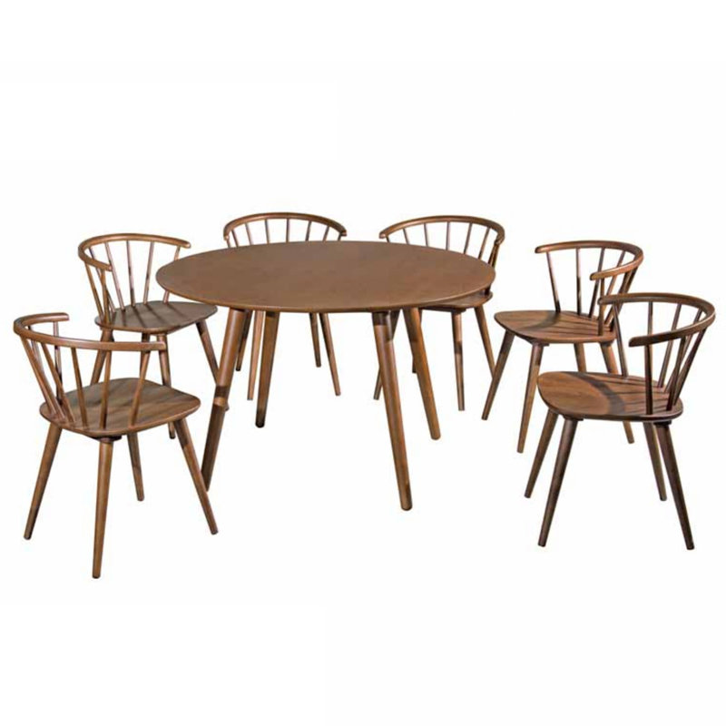 GUELMA full solid wood 6 seaters round dining set-walnut