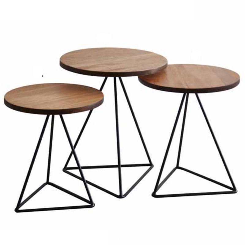 ARCATA solid wood triangle nest of table (set of 3)