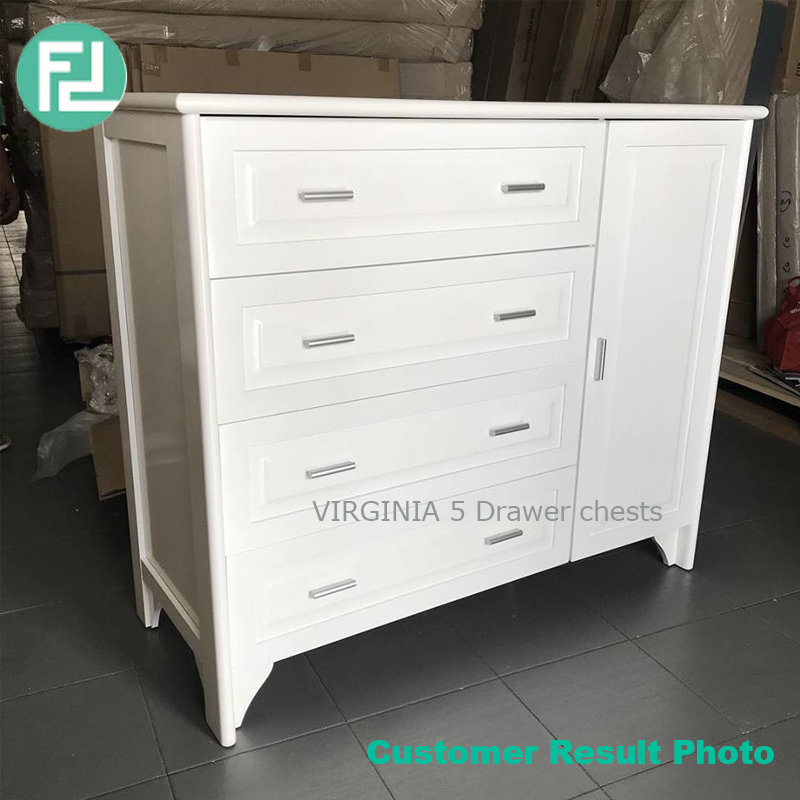 VIRGINIA solid wood 5 drawer tall boy chest-white