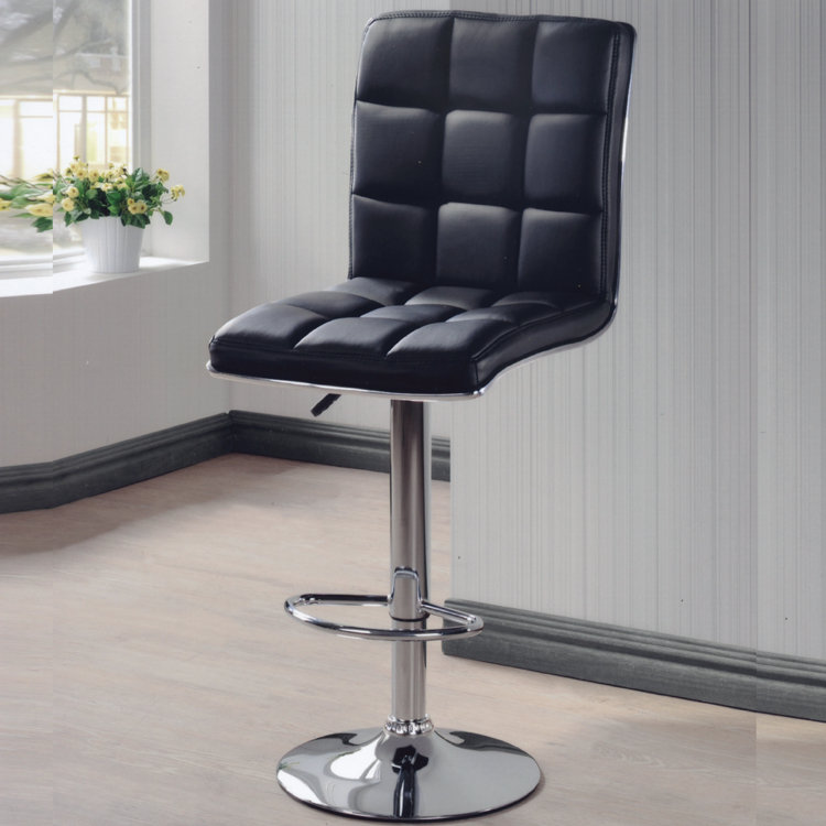 H209 Cushion back rest barstool with chrome legs-black