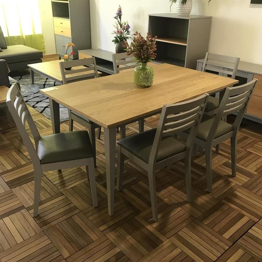 Clearance-Solid oak top 6 seater dining set in grey color