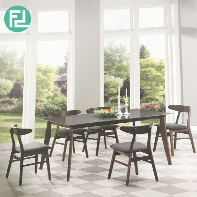JACKSON solid wood glasstop 6 seater dining set-walnut