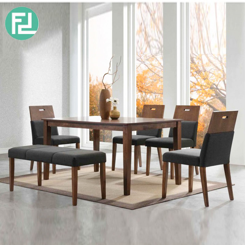 ROMAN 6 seater solid wood dining set with bench-walnut