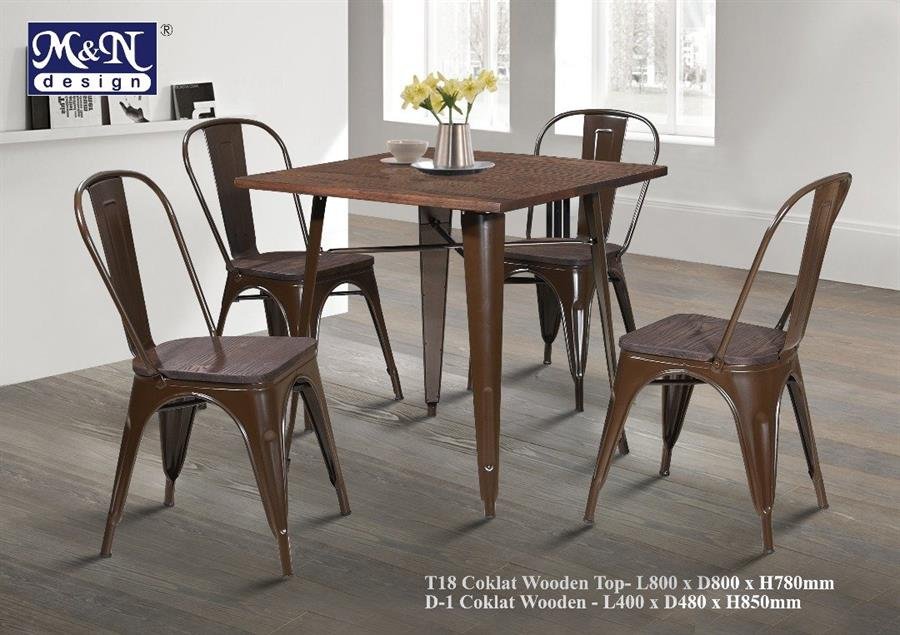Metal Bar Table set with Coklat Wooden Top - T18W + D1W