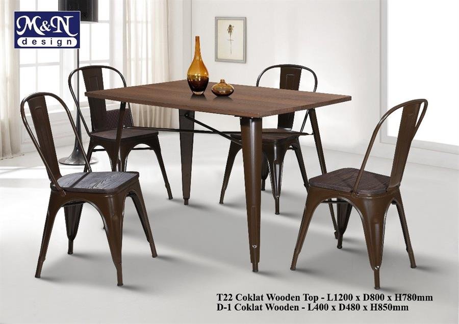 Metal Bar Table set with Coklat Wooden Top - T22W + D1W