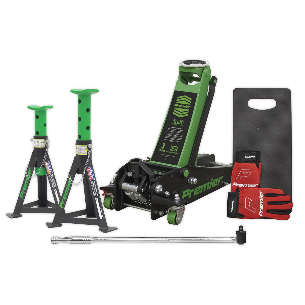 Trolley Jack 3tonne Rocket Lift Green with Accessories