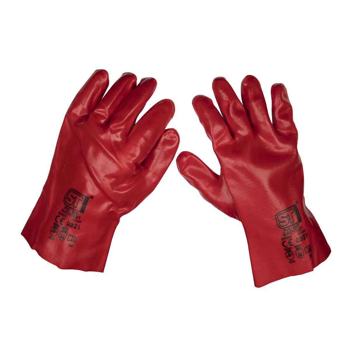 Red PVC Open Cuff Gloves - Pair