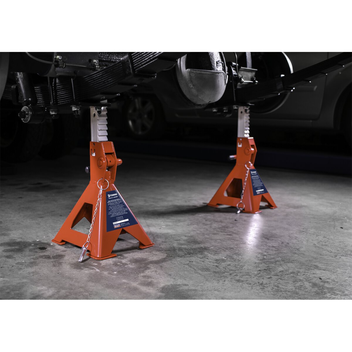 Axle Stands (Pair) 3tonne Capacity per Stand Auto Rise Ratchet