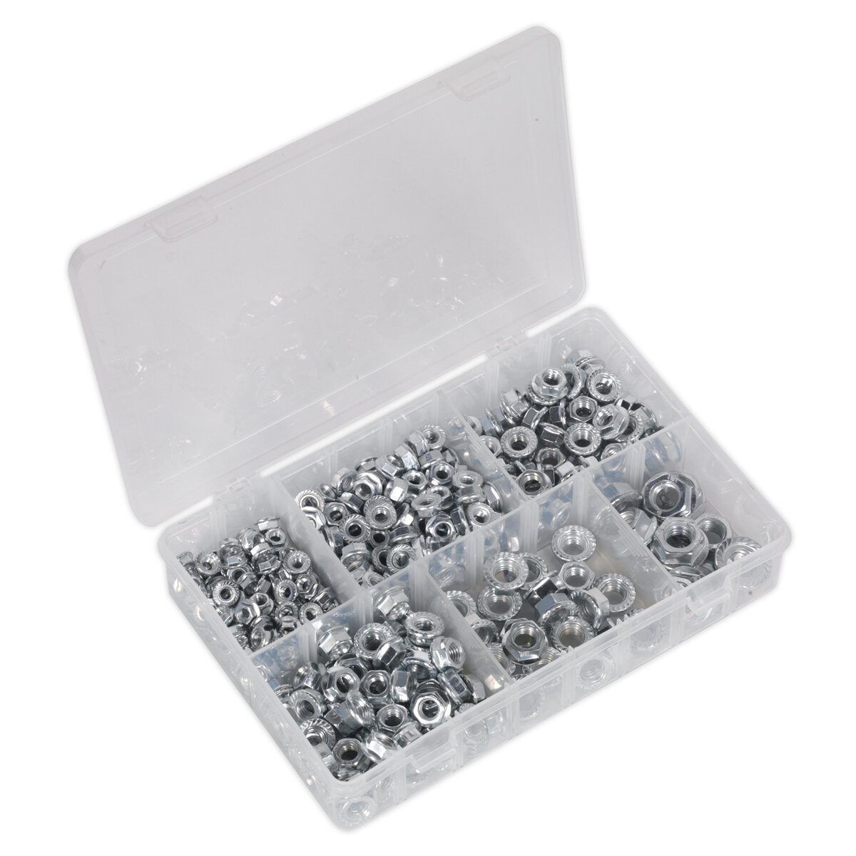 Flange Nut Assortment 390pc M5-M12 Serrated DIN 6923 Metric