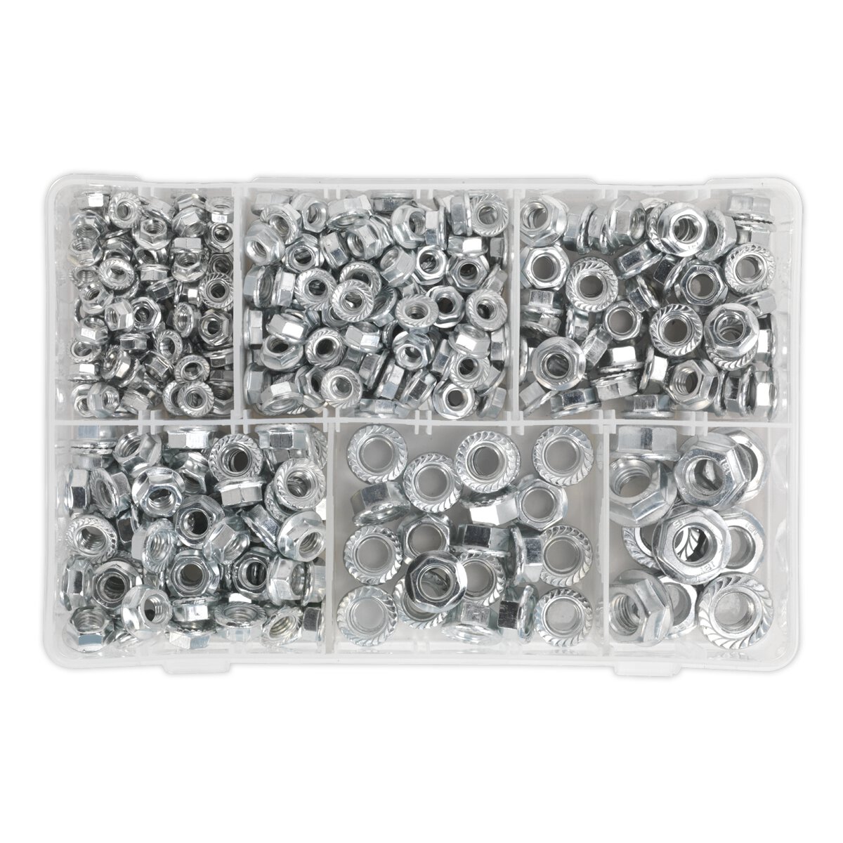 Flange Nut Assortment 390pc M5-M12 Serrated DIN 6923 Metric
