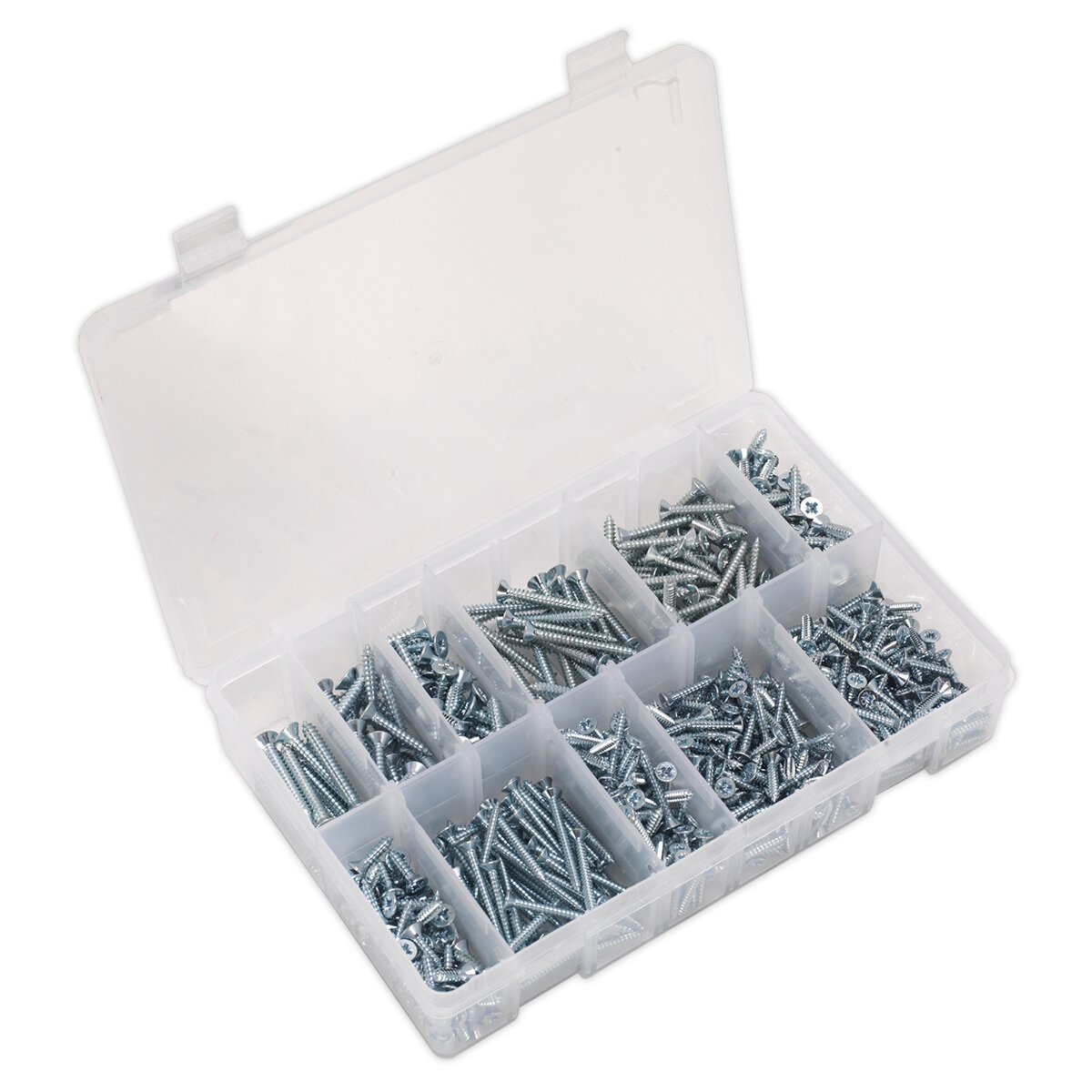 Self Tapping Screw Assortment 600pc Countersunk Pozi Zinc DIN 7982