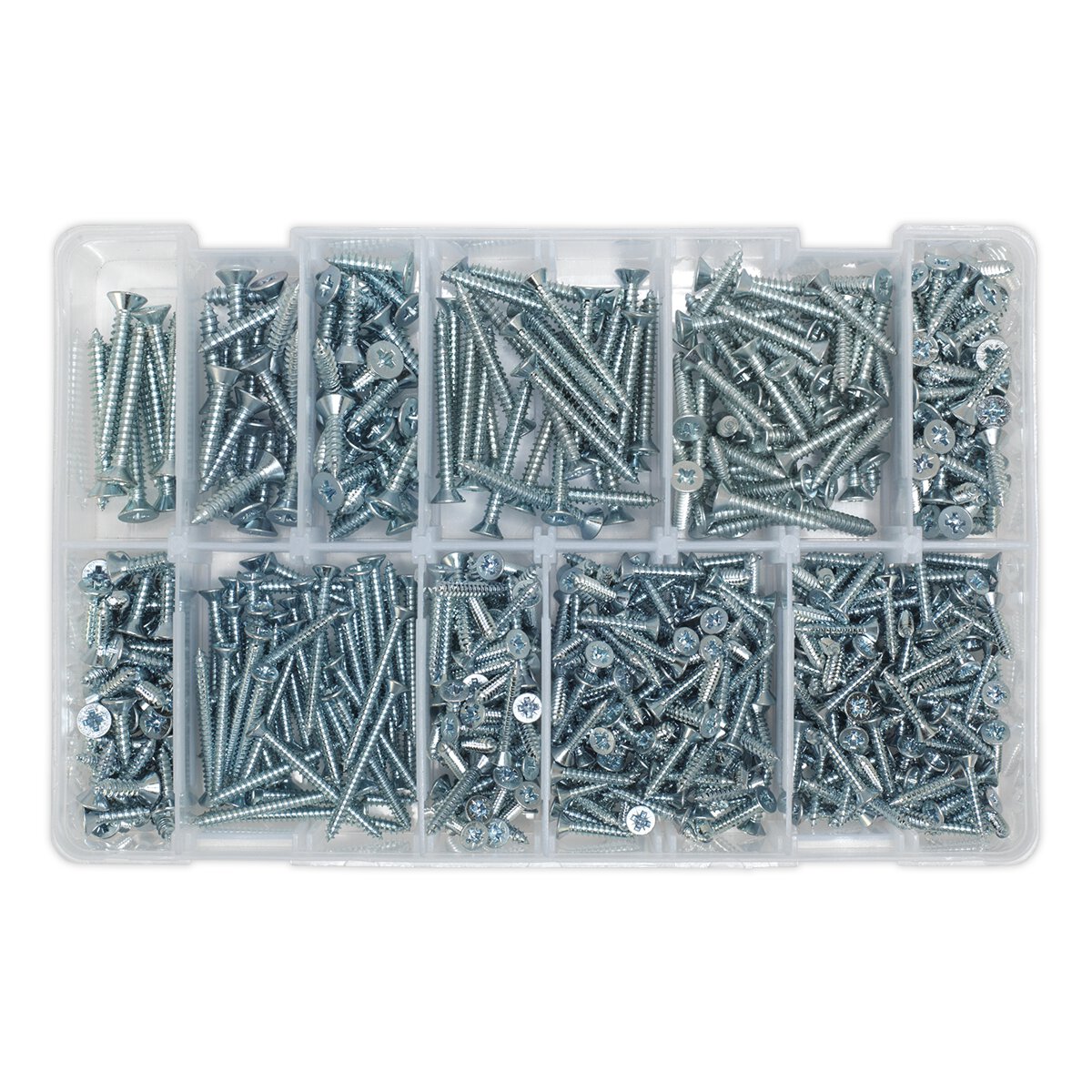 Self Tapping Screw Assortment 600pc Countersunk Pozi Zinc DIN 7982