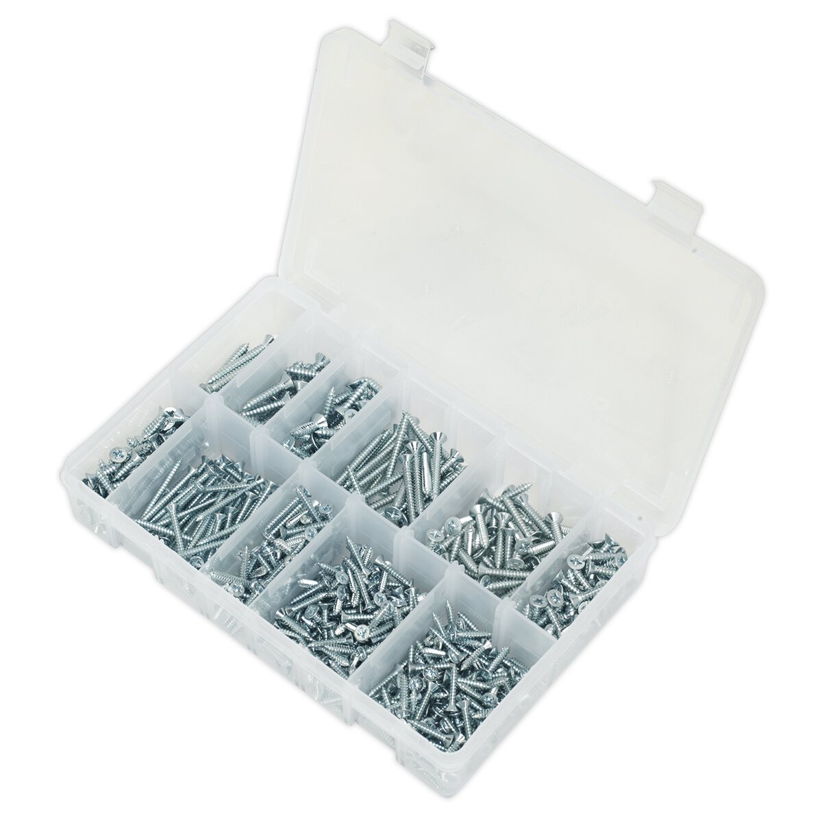 Self Tapping Screw Assortment 600pc Countersunk Pozi Zinc DIN 7982