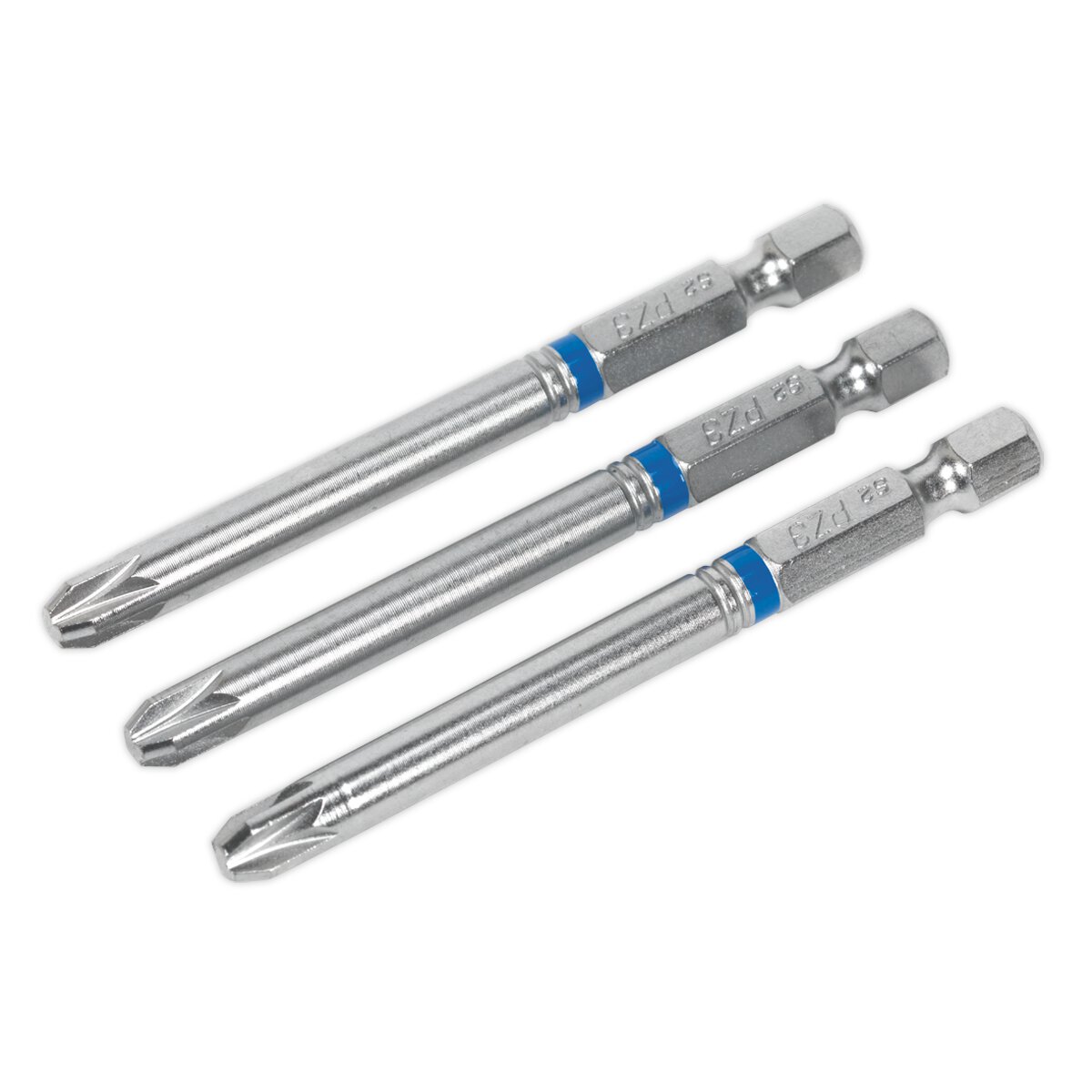 Power Tool Bit Pozi #3 Colour-Coded S2 75mm Pack of 3