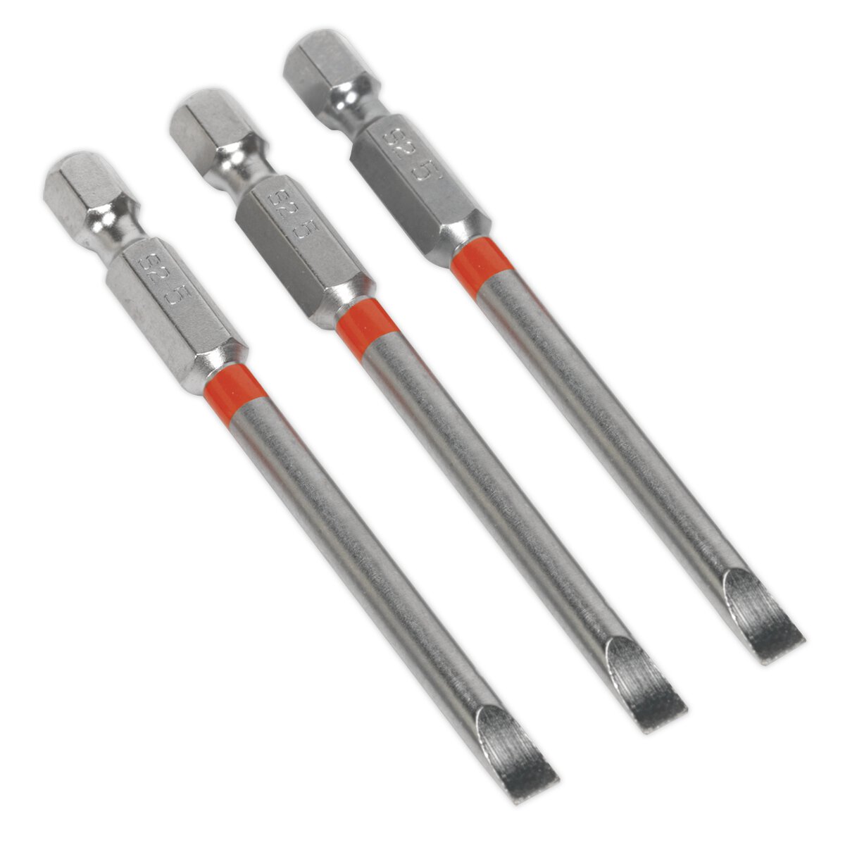 Power Tool Bit Slotted 5mm Colour-Coded S2 75mm Pack of 3