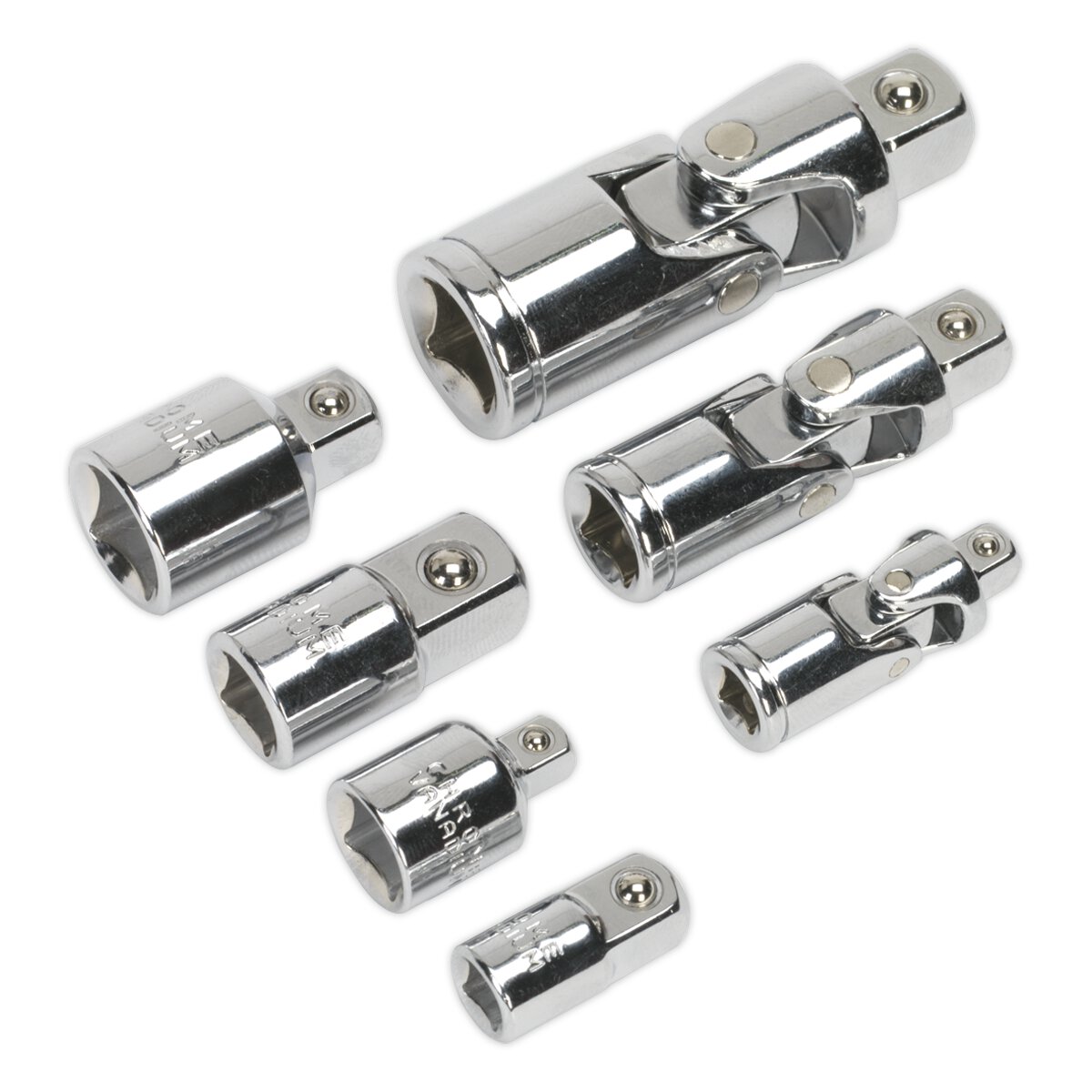 Universal Joint & Socket Adaptor Set 7pc 1/4", 3/8" & 1/2"Sq Drive