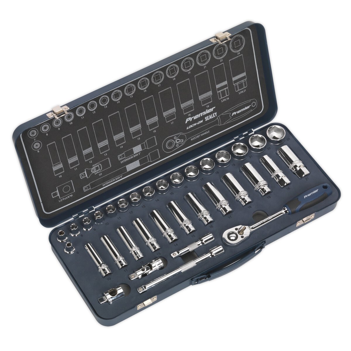 Socket Set 34pc 3/8"Sq Drive Lock-On™ 6pt Metric