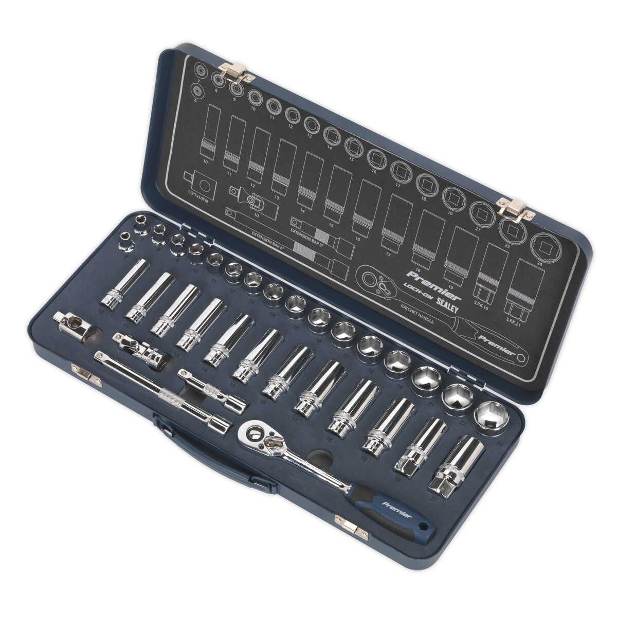 Socket Set 34pc 3/8"Sq Drive Lock-On™ 6pt Metric