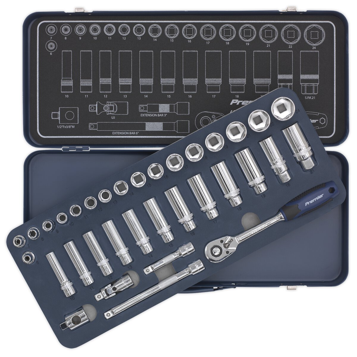 Socket Set 34pc 3/8"Sq Drive Lock-On™ 6pt Metric