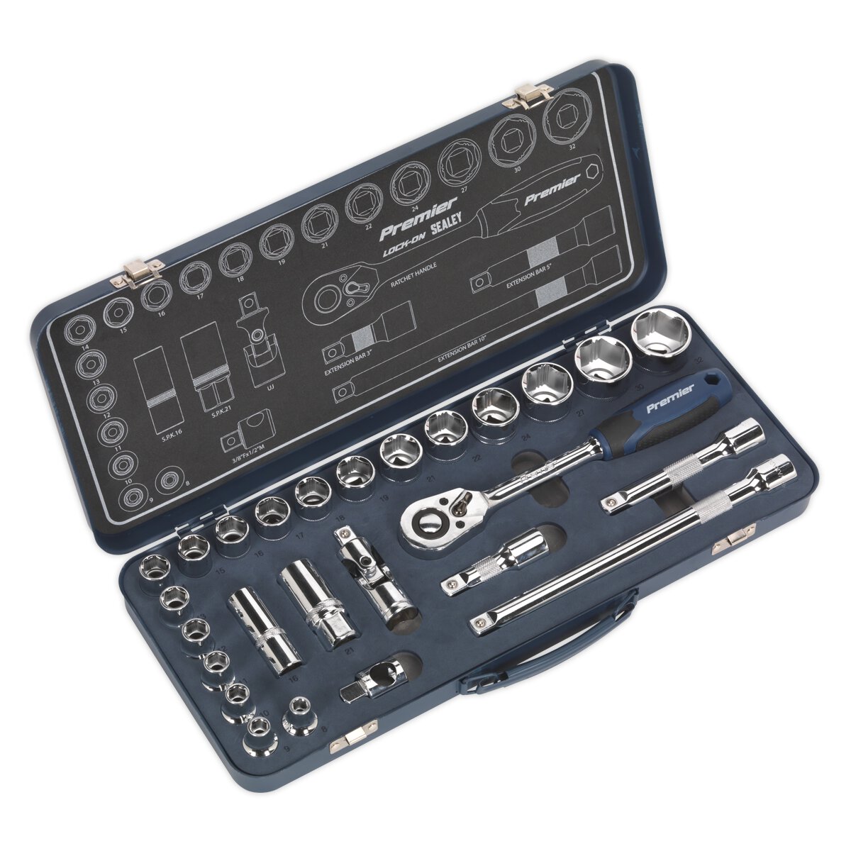 Socket Set 26pc 1/2"Sq Drive Lock-On™ 6pt Metric