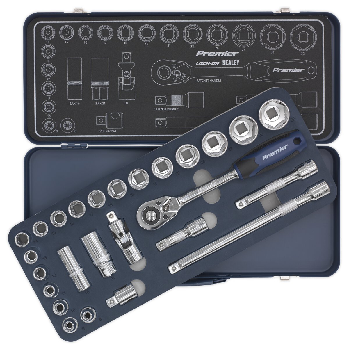 Socket Set 26pc 1/2"Sq Drive Lock-On™ 6pt Metric