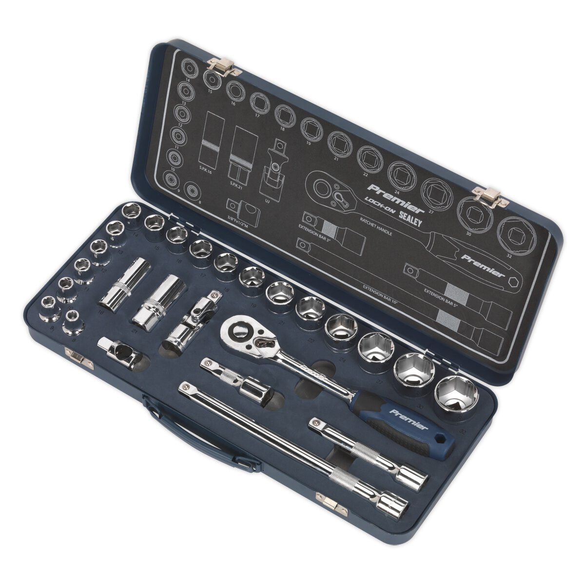 Socket Set 26pc 1/2"Sq Drive Lock-On™ 6pt Metric