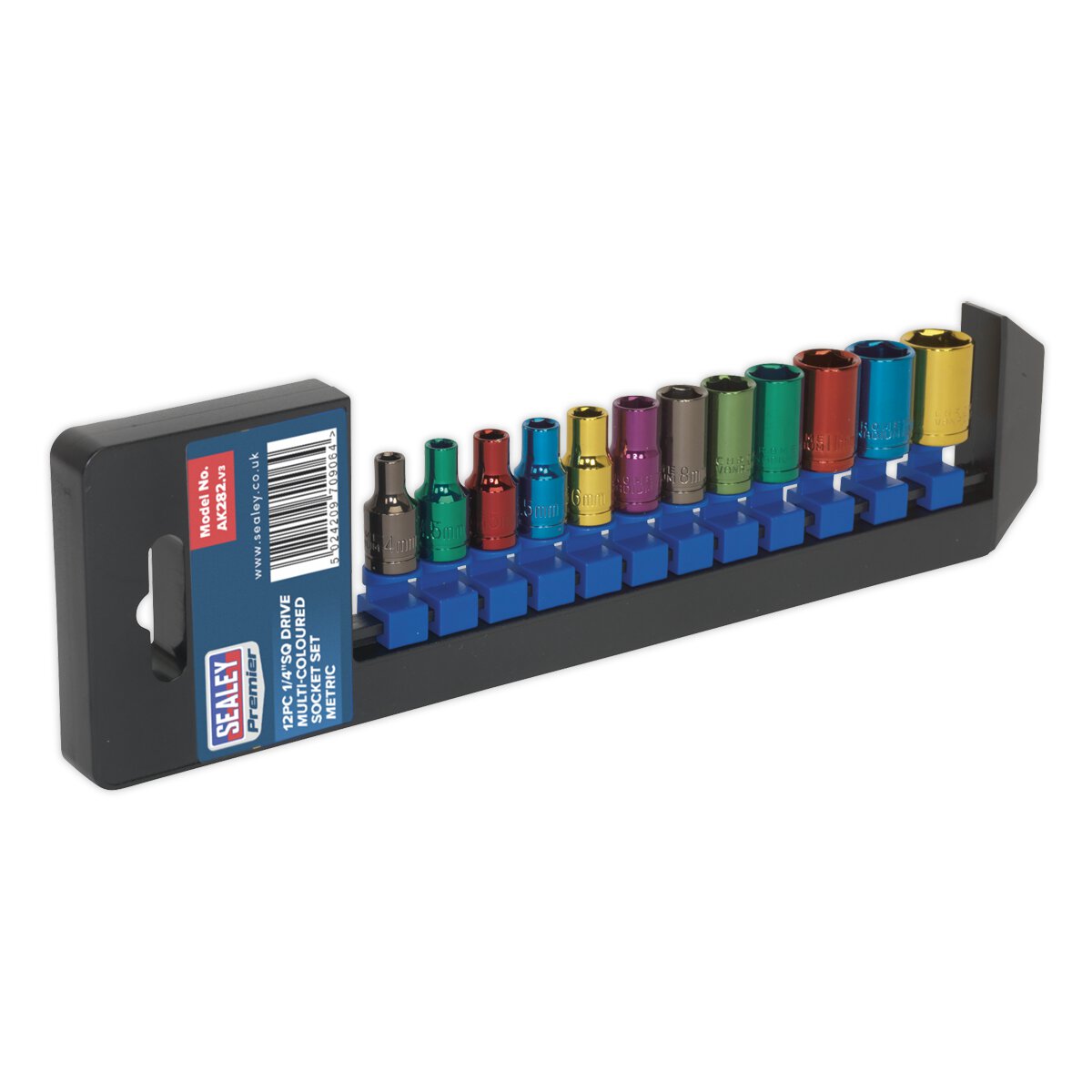 Multi-Coloured Socket Set 12pc 1/4"Sq Drive 6pt WallDrive® Metric