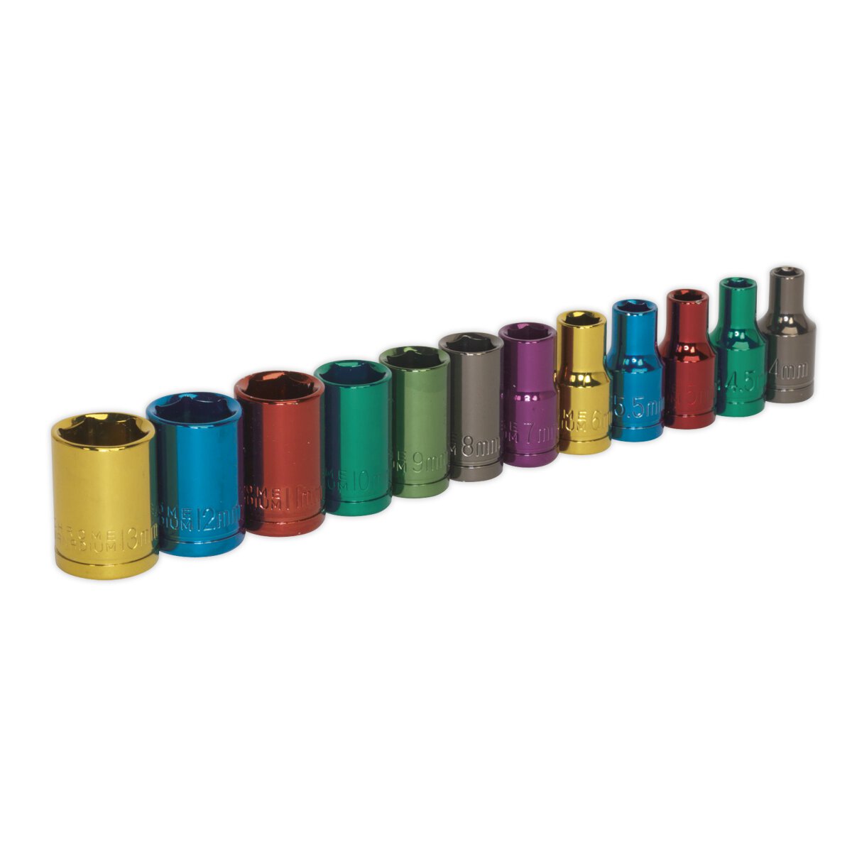 Multi-Coloured Socket Set 12pc 1/4"Sq Drive 6pt WallDrive® Metric