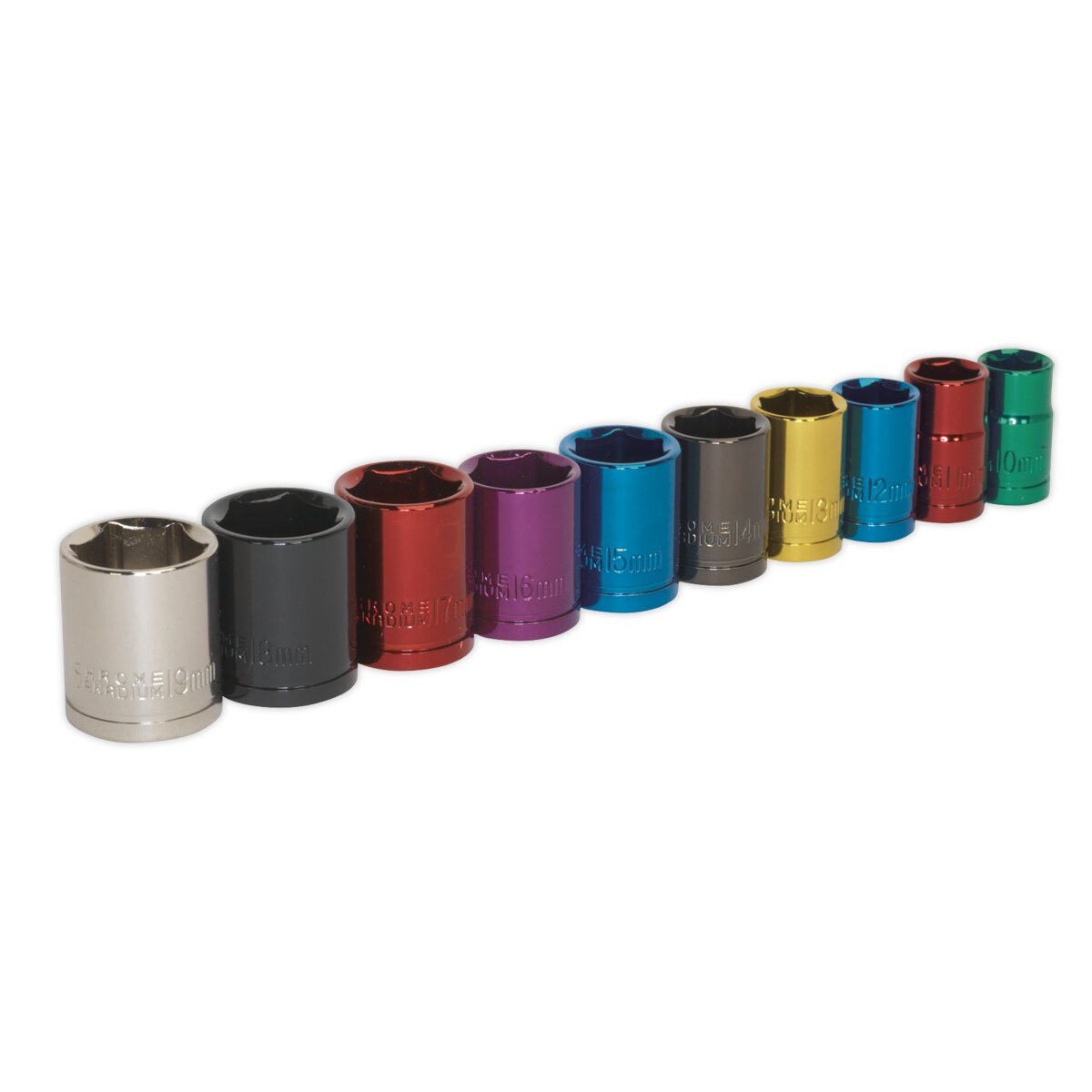 Multi-Coloured Socket Set 10pc 3/8"Sq Drive 6pt WallDrive® Metric