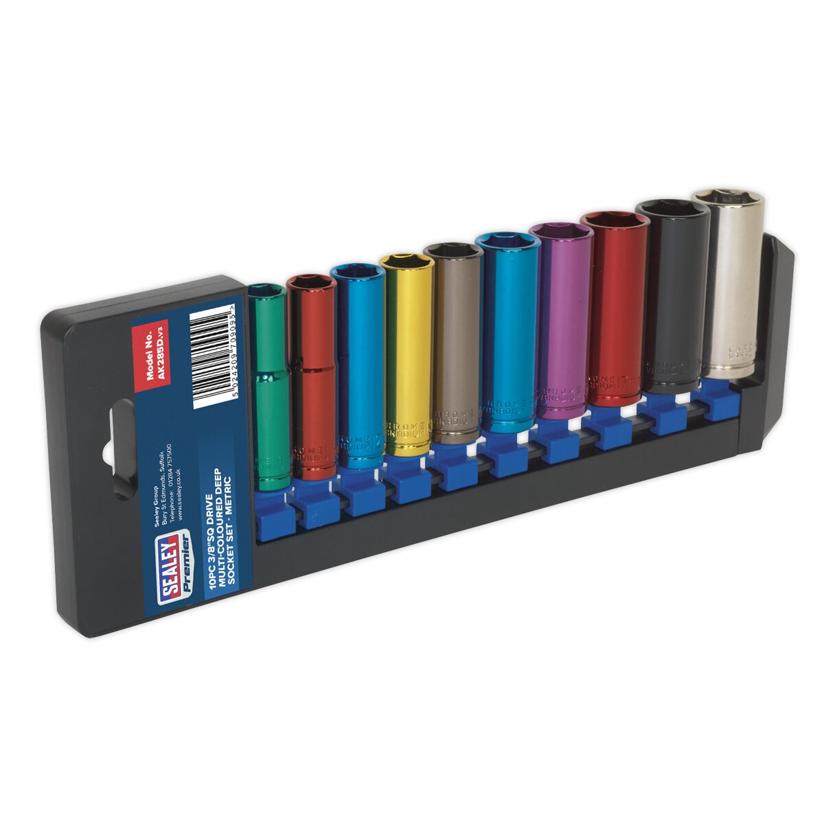 Multi-Coloured Socket Set 10pc 3/8"Sq Drive 6pt Deep WallDrive® Metric