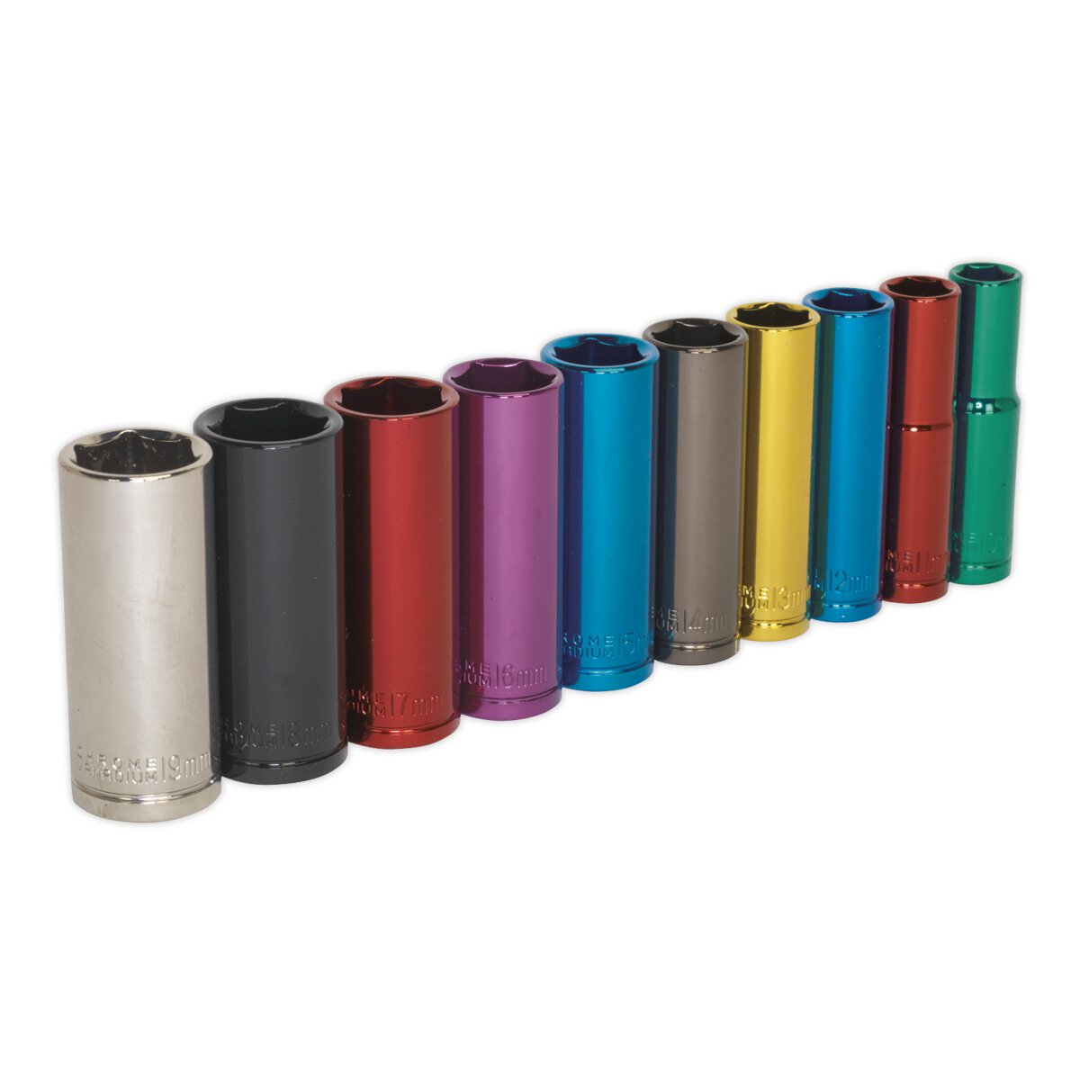 Multi-Coloured Socket Set 10pc 3/8"Sq Drive 6pt Deep WallDrive® Metric