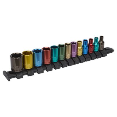 Multi-Coloured Socket Set 13pc 1/4"Sq Drive 6pt WallDrive � Metric