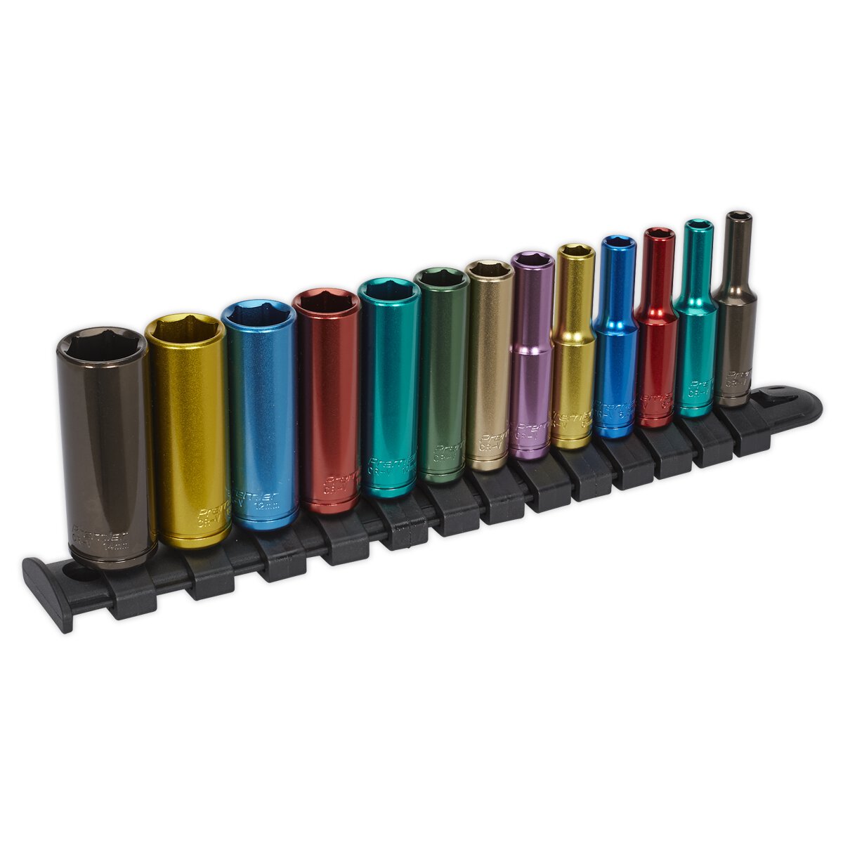 Multi-Coloured Socket Set 13pc 1/4"Sq Drive 6pt Deep WallDrive® Metric