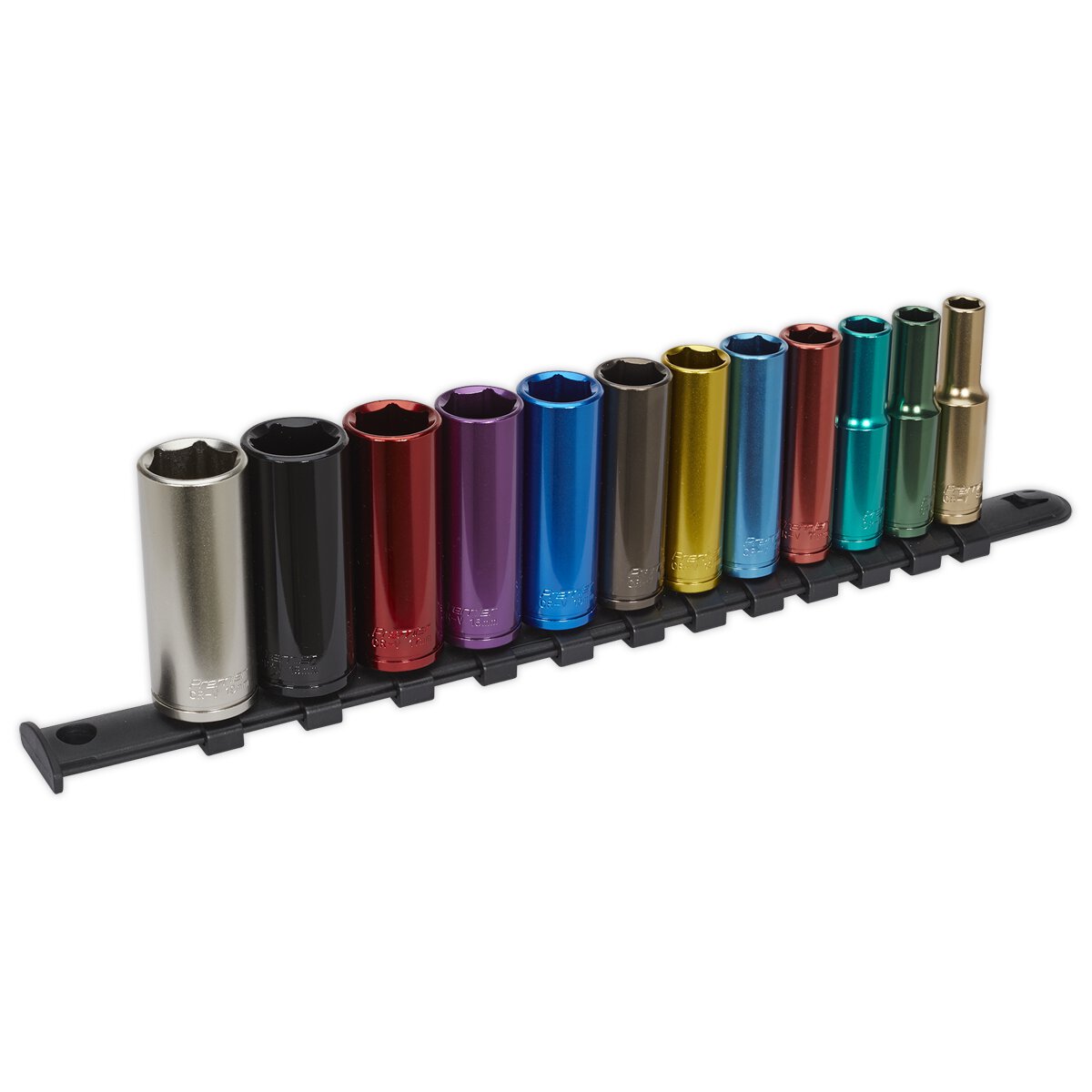 Multi-Coloured Socket Set 12pc 3/8"Sq Drive 6pt Deep WallDrive® Metric