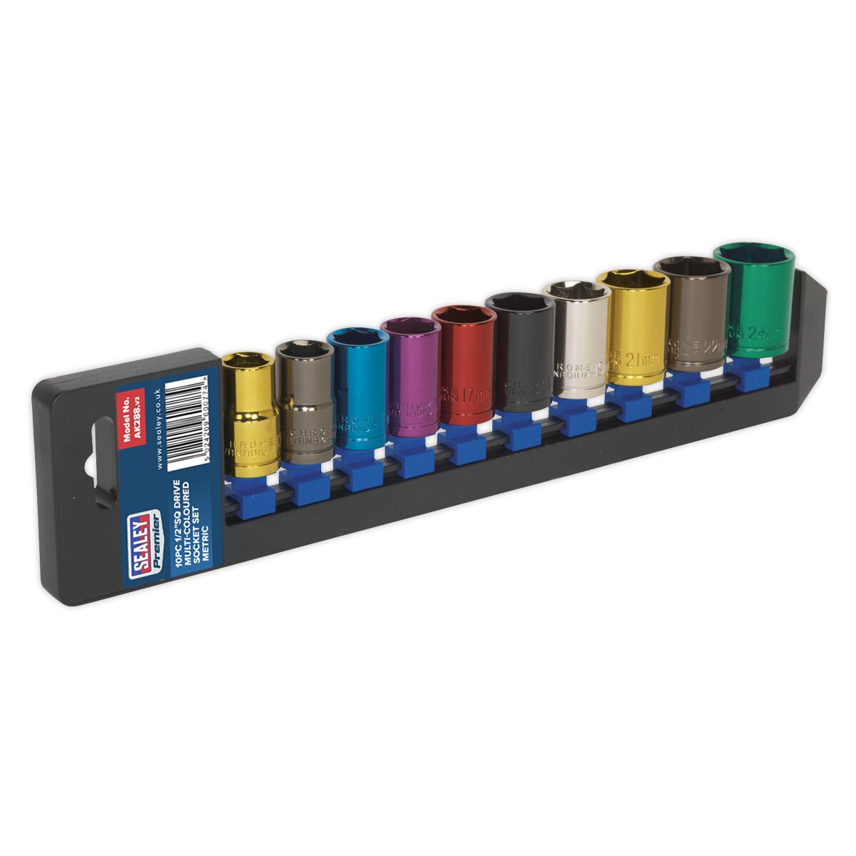 Multi-Coloured Socket Set 10pc 1/2"Sq Drive 6pt WallDrive® Metric