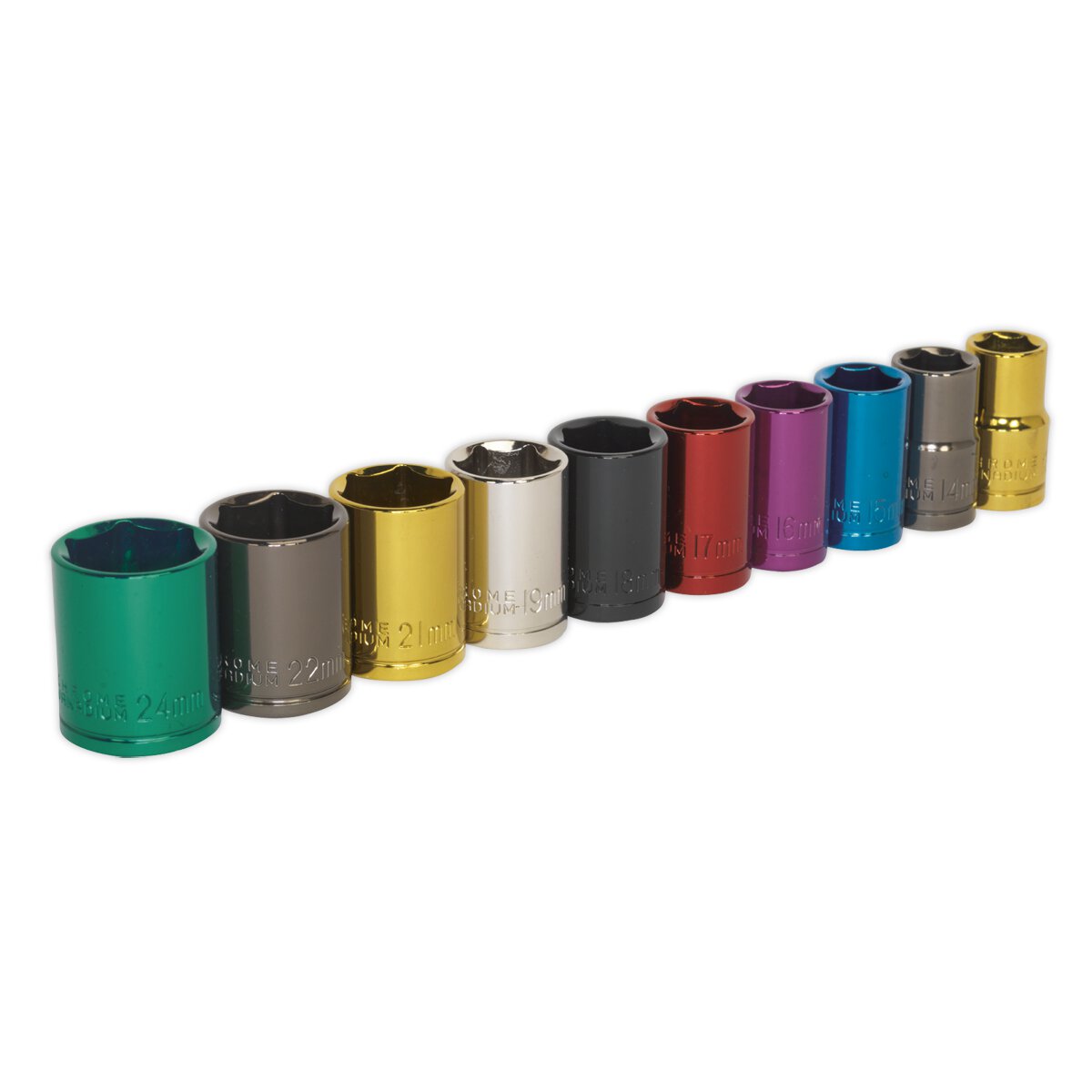 Multi-Coloured Socket Set 10pc 1/2"Sq Drive 6pt WallDrive® Metric