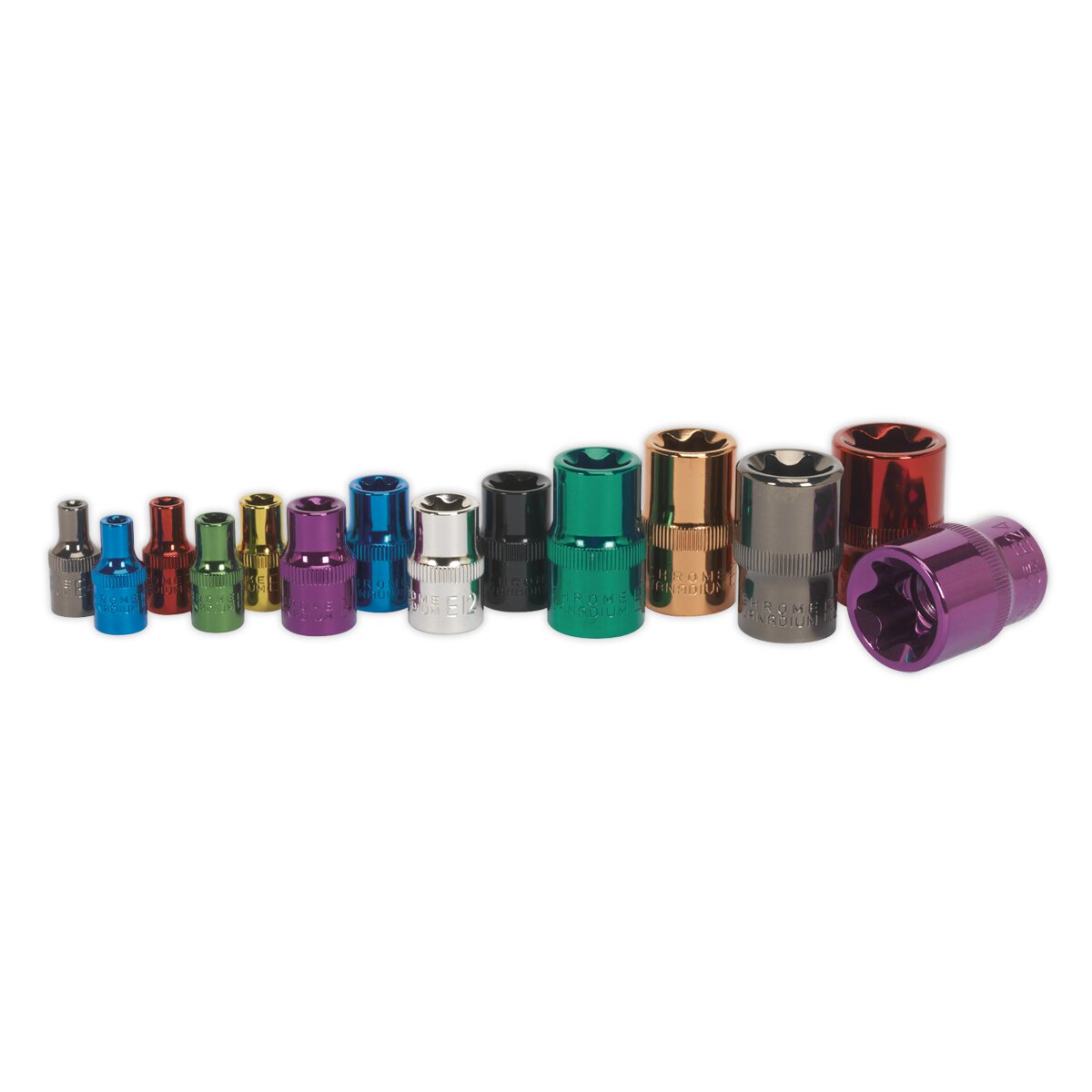TRX-Star* Socket Set 14pc 1/4", 3/8" & 1/2"Sq Drive E4-E24 Multi-Coloured