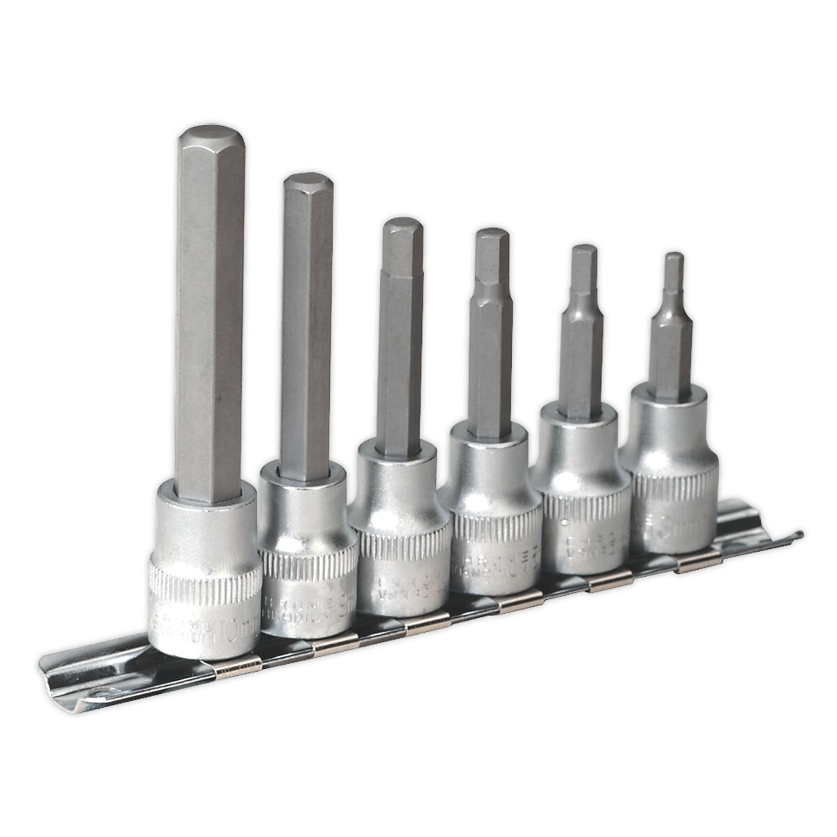 Hex Socket Bit Set with Rail 6pc 3/8"Sq Drive Metric