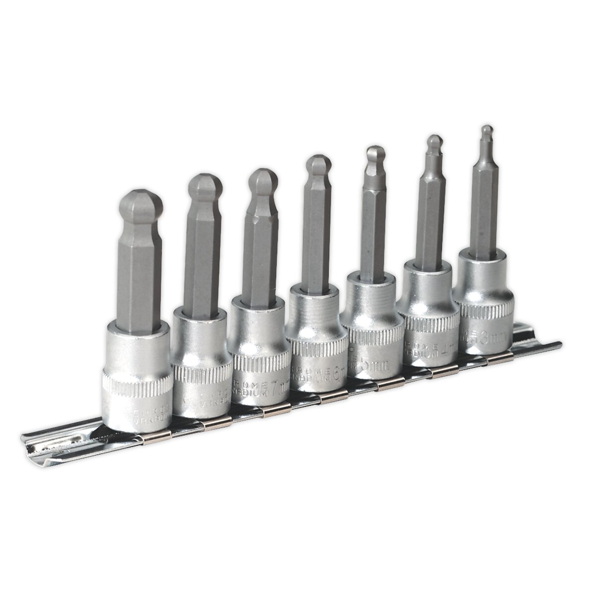 Hex Ball-End Socket Bit Set 7pc Metric 3/8"Sq Drive 62mm