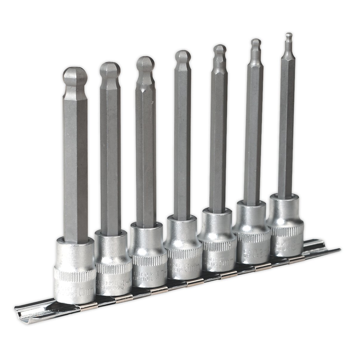 Hex Ball-End Socket Bit Set 7pc Metric 3/8"Sq Drive 100mm