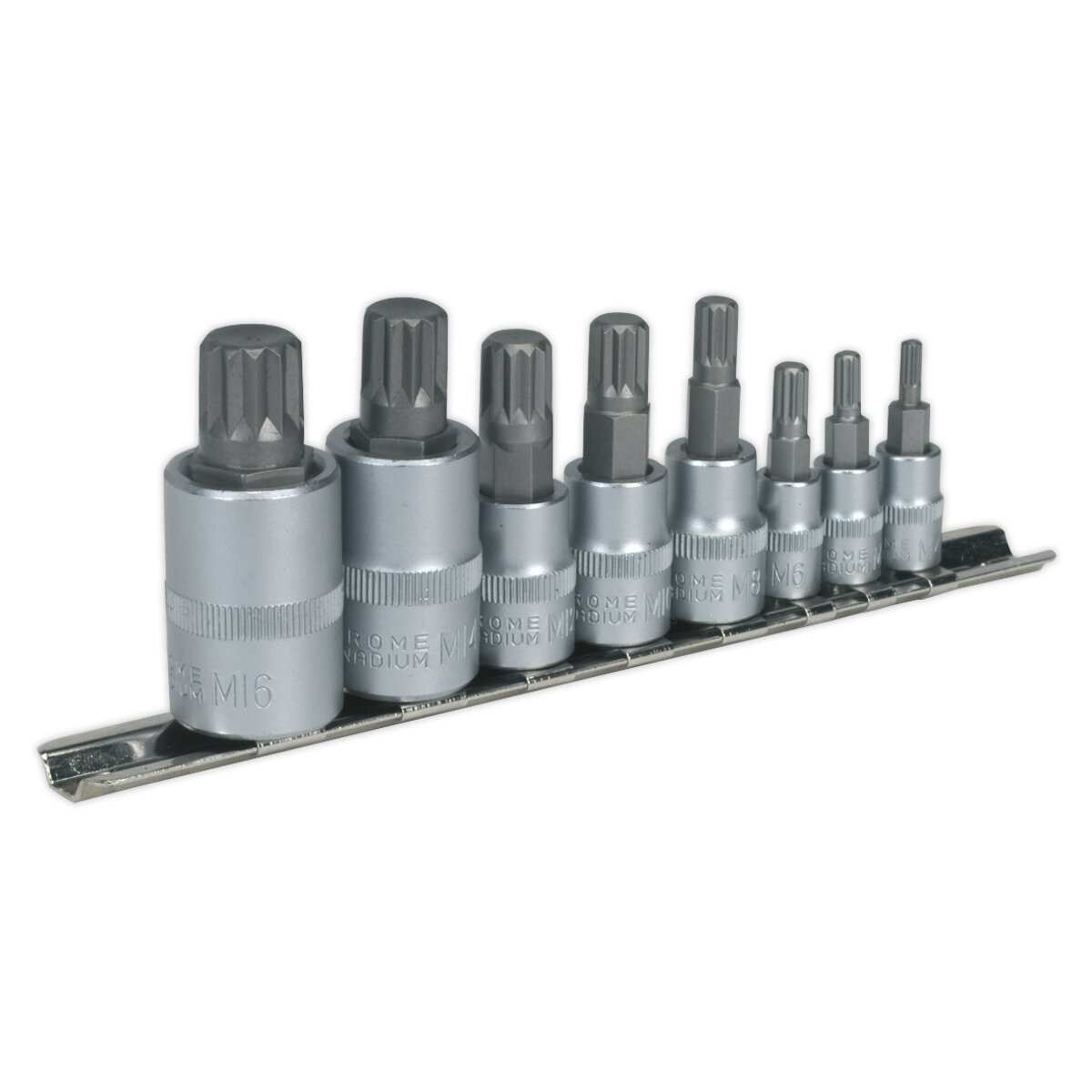 Spline Socket Bit Set 8pc 1/4", 3/8" & 1/2"Sq Drive